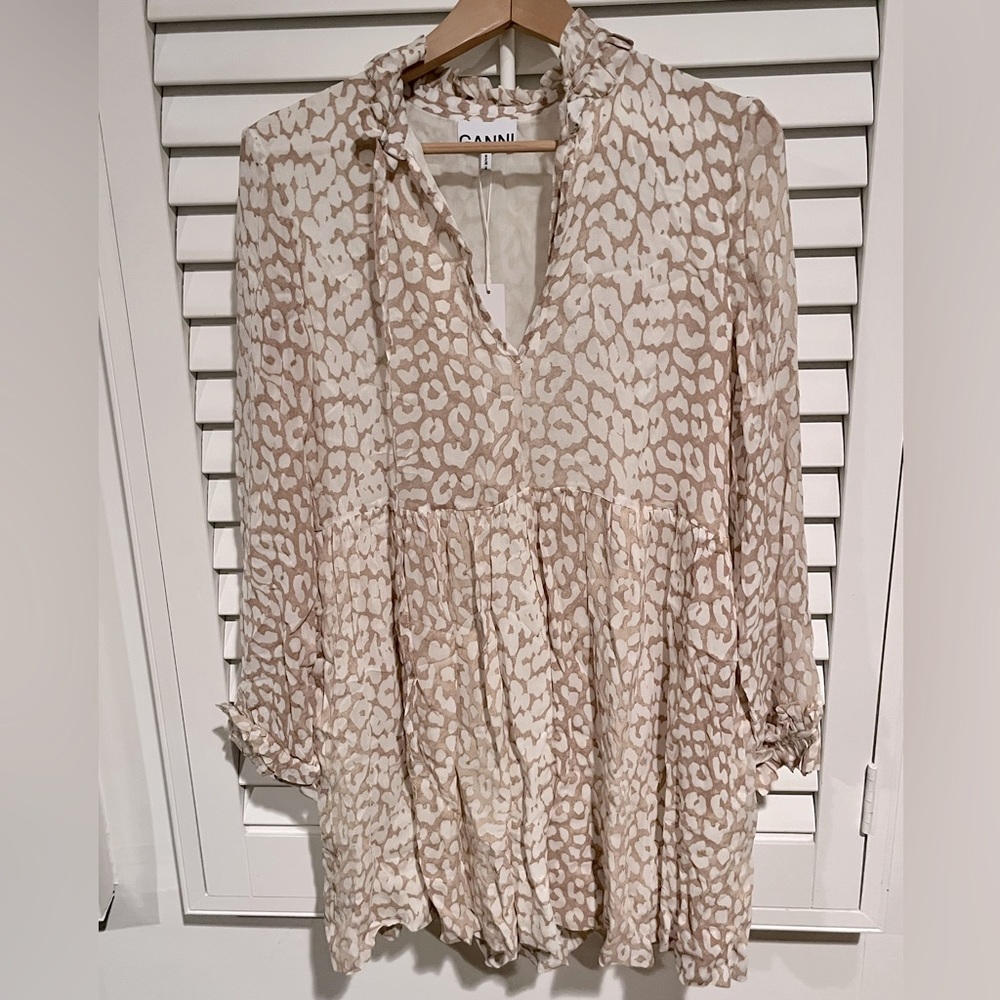 NWT Ganni Printed Georgette Leopard Dress FR 36 / US 4